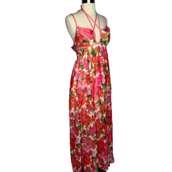 MultiStrap Fairycore Vacation Free People Inspired Pink Floral Maxi Dress Sz L - Picture 5 of 11